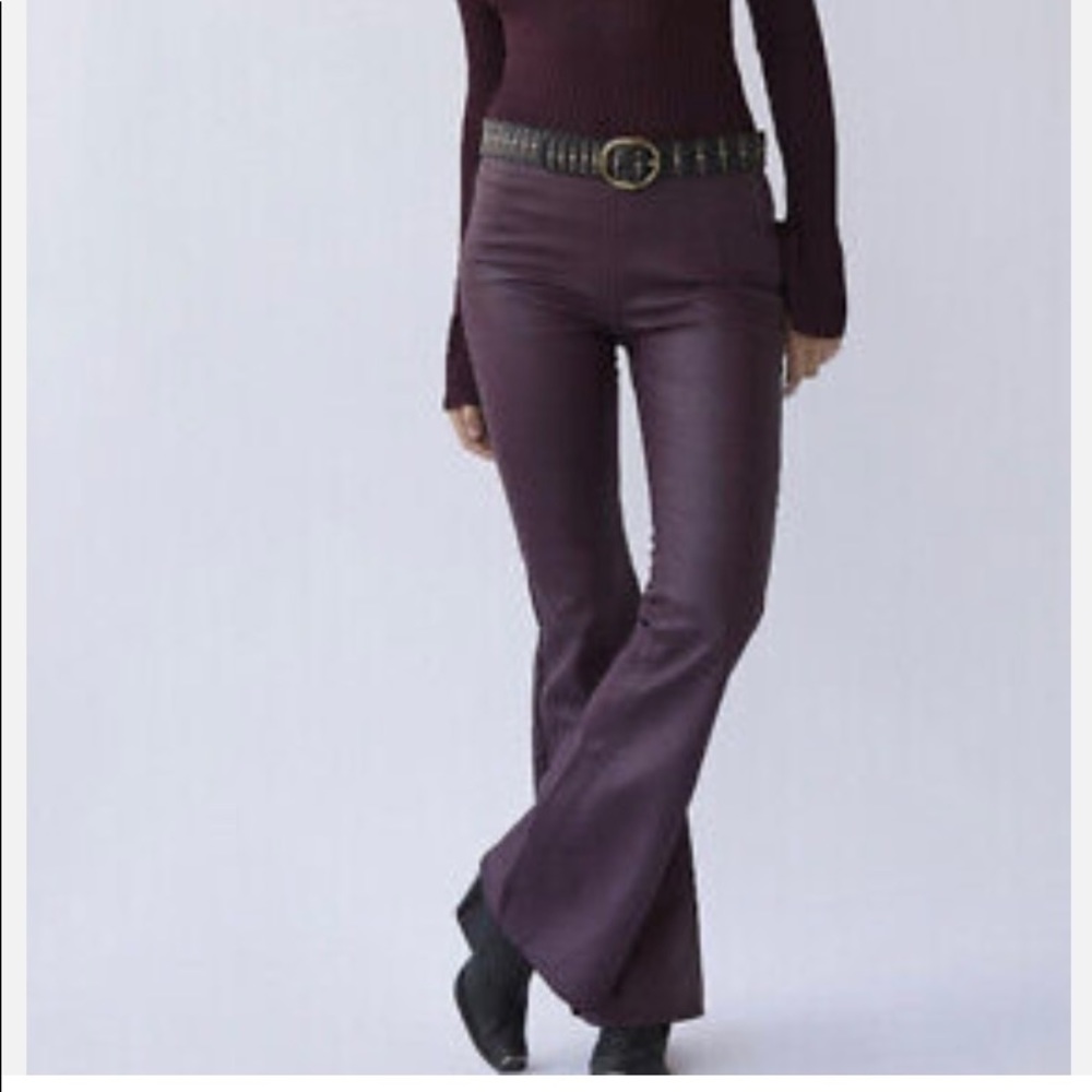 Free People NWT Vegan leather pull on flare pants in Plum, SOLD OUT ON FP